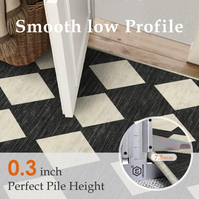 PureCozy Machine Washable 2x3 Area Rugs for Entryway Modern Soft Black and White Checkered Indoor Door Mats Non-Slip Stain Resistant Low Pile Accent Small Rug for Bedroom Kitchen Laundry Entrance - color: Checkered Black, size: 2' x 3' (Rectangular)