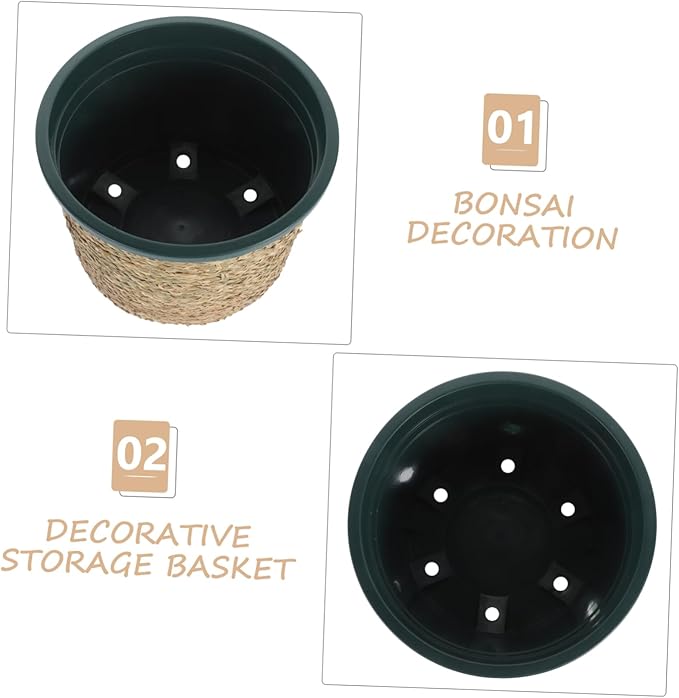 balacoo Straw Decorative Flower Pot Basket Plant Pot Storage for Boho Home Decor