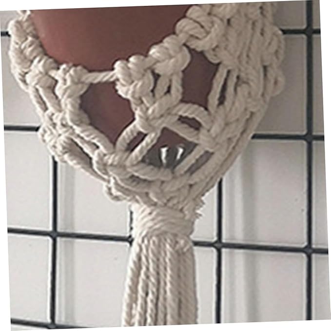Handmade Cotton Rope Hanging Planter Bohemian Style Indoor Wall Decor for Succulents and Flower Pots Woven Sling Basket for Balcony and Office