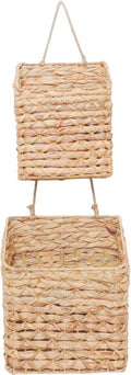 2-Tier Wall Hanging Wicker Water Hyacinth storage baskets Set,Woven Rustic Natural Farmhouse Door Baskets Organizer for decor,Kitchen Pantry, Home Office, Entryway, Bathroom