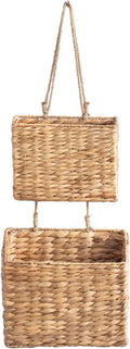 YAHUAN Woven Water Hyacinth Hanging Basket 2-Tiered Storage Baskets Hanging Organizer Hanging Wall Basket for Home,Pantry,Garden, Office Organization (Water Hyacinth)