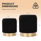 Sherpa Round Ottoman Set of 2 with Storage, 12 Gallon Hidden Storage Ottoman, Multi-Functional Footrest Stool, Vanity Seat, Coffee Table, No Assembly Required, Holds 300lbs (Teddy Black)