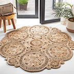 SAFAVIEH Natural Fiber Round Collection 5' Round Natural NF167A Handmade Boho Charm Farmhouse Jute Area Rug - size: 5' (Round)