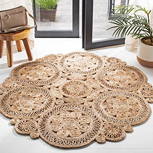 SAFAVIEH Natural Fiber Round Collection 4' Round Natural NF167A Handmade Boho Charm Farmhouse Jute Area Rug - size: 4' (Round)