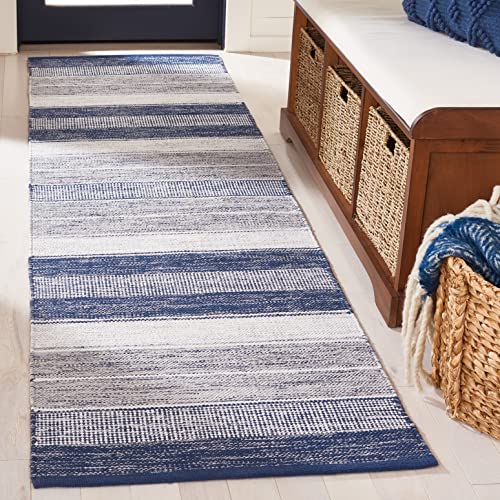 SAFAVIEH Striped Kilim Collection Runner Rug - 2'3" x 8', Grey & Blue, Flat Weave Cotton Design, Easy Care, Ideal for High Traffic Areas in Living Room, Bedroom (STK804M) - color: Grey/Blue, size: 2'3" x 8' (Runner)