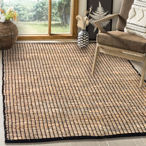 Chardin home 3x5 Jute Cotton Handwoven Area Rug | Braided Boho Farmhouse Rug in Natural Jute/Black | Rustic Vintage Floor Covering for Living Room, Bedroom, Kitchen, and Entryway - color: Natural Jute-black, size: 3' x 5' (Rectangular)
