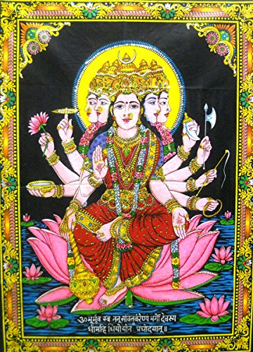 Goddess Gayatri sequins Cotton Batik Wall Hanging Painting : Size 43"x30" Inches - color: Gayatri