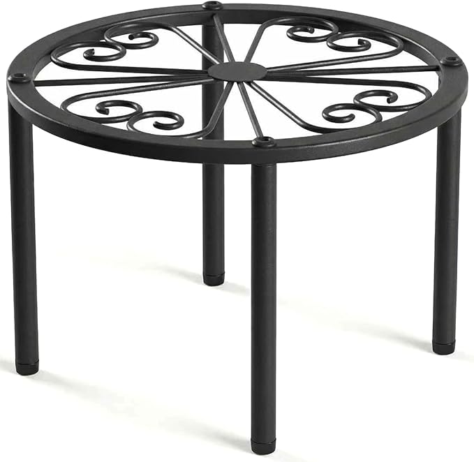 TOSKING Heavy Duty Metal Plant Stand for Indoor Outdoor, 10.2" Rustproof Wrought Iron Potted Plant Holder with 4 Adjustable Feet, Classic Scroll Pattern Round Rack for Drink Dispenser, Black