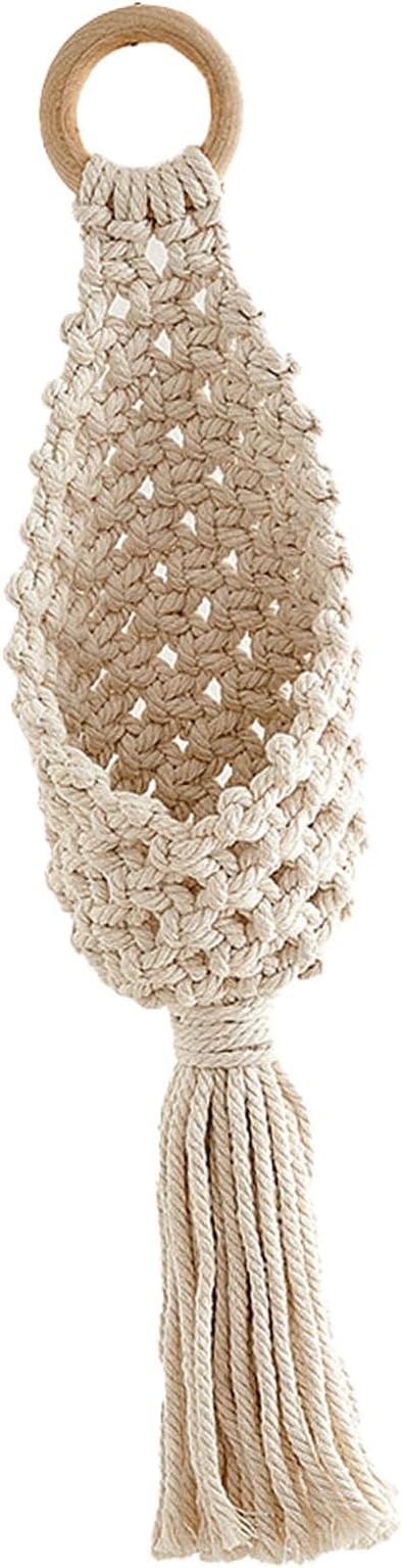 Macrame Plant Hangers, Hand Woven Wall Hanging Bohemian Jute Fruit Vegetable Basket Cotton Rope Hanging Planter Basket for Flower Pot Patio Plant Holder
