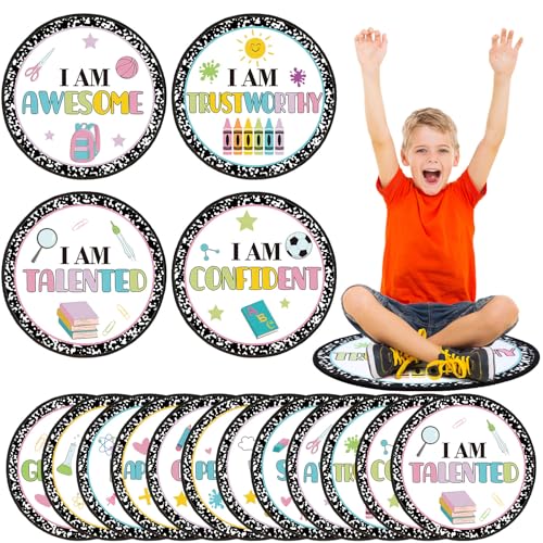 Tinideya 12 Pcs Kids Carpet Circle Seats for Class 16 Inch Round Classroom Rug Back to School Floor Cushions Soft Educational Mat Non Slip First Day of School Learning Playing Areas(Positive) - style: Positive