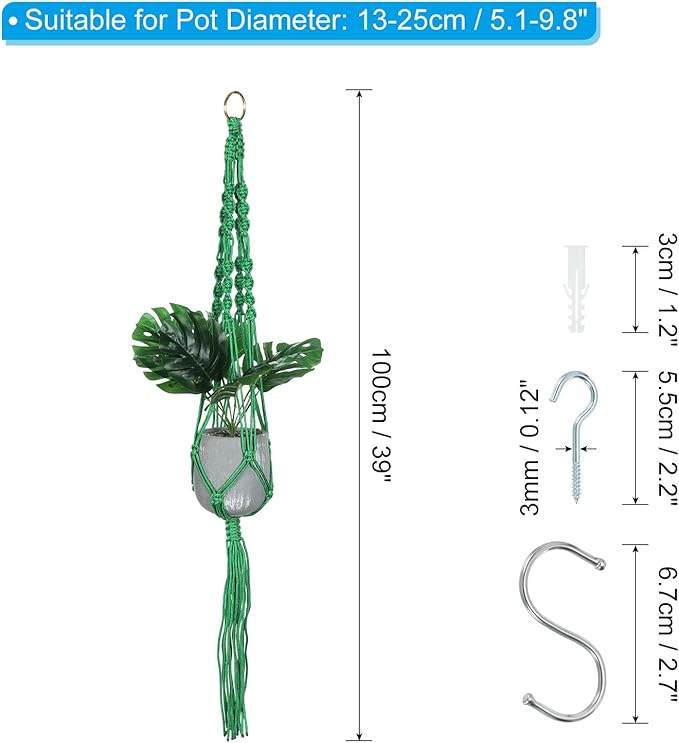 PATIKIL Macrame Hanging Planter, 2 Pack 39 Inch Handmade Hanging Plant Holders Flower Pot Hanger Flower Pot Hanger for Indoor Outdoor Decor, Dark Green