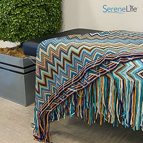 SereneLife Boho Throw Blanket - 50 x 67 in. Patterned Bohemian Couch Blanket, Large Knitted Tassel Throw for Bed, Chair, Sofa, Couch Cover, All-Season Decor, Soft, Comfortable, and Easy to Clean