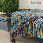 SereneLife Boho Throw Blanket - 50 x 67 in. Patterned Bohemian Couch Blanket, Large Knitted Tassel Throw for Bed, Chair, Sofa, Couch Cover, All-Season Decor, Soft, Comfortable, and Easy to Clean