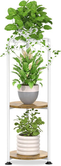 iDavosic.ly 3 Tier Corner Plant Stand Indoor, 34 Inch Tall Vertical Metal Flower Heavy Duty Pot Holder Shelf Outdoor for Patio Porch Living Room, White & Rustic Brown - Round