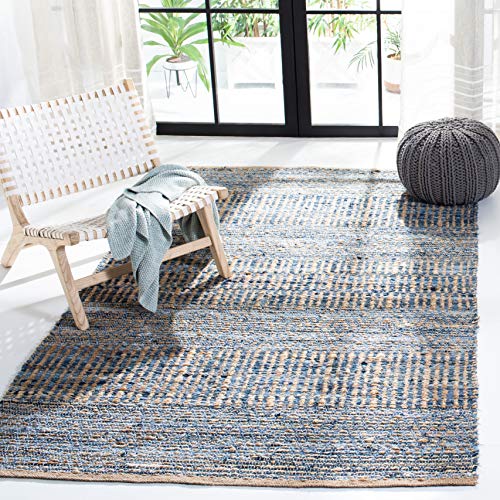 SAFAVIEH Cape Cod Collection Accent Rug - 3' x 5', Natural & Blue, Handmade Flat Weave Coastal Braided Jute, Ideal for High Traffic Areas in Entryway, Living Room, Bedroom (CAP353A) - size: 3' x 5' (Rectangular)