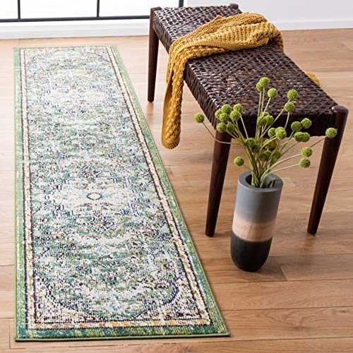 SAFAVIEH Madison Collection Runner Rug - 2'2" x 6', Green & Turquoise, Boho Chic Medallion Distressed Design, Non-Shedding & Easy Care, Ideal for High Traffic Areas in Living Room, Bedroom (MAD447Y) - color: Green/Turquoise, size: 2'2" x 6' (Runner)