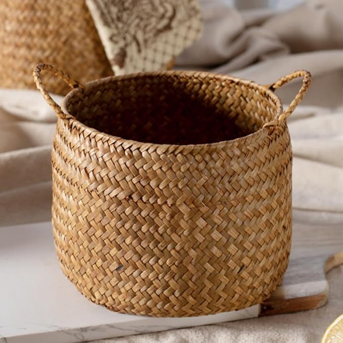 Box Rustic Touch Basket for Storage Desktop Flower Arrangement Basket Storage Grocery Woven Seagrass Organizer s for Shelves Woven s for Storage