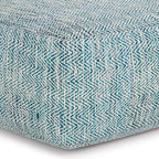 SIMPLIHOME Nate Square Pouf - 20 inch Wide Upholstered Handwoven Cotton Ottoman in Patterned Teal Melange, Boho Footstool or Extra Seating for Living Room with Artisanal Texture, Assembled - color: Patterned Teal Melange, style: Cotton Pouf