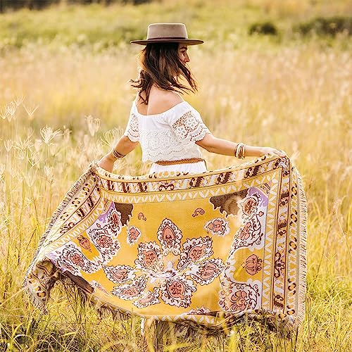LumiSyne Cotton Woven Throw Blanket With Tassel Bohemian Tribal Ethnic Style Geometric Pattern Aztec Navajo Blanket Decorative Throw For Sofa Bed Armchair Camping Tapestry Tablecloths Carpet 160x130cm - color: Baroque