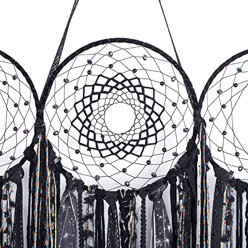 ANROYE Black Triple Moon Goddess Macrame Wall Hanging, Wicca Crescent Dream Catcher for Witch Home, Dreamcatcher for Bedroom Decoration, Pagan Woven Tapestry for Wiccan Adults Decor - color: Shadow Black