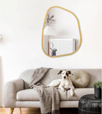 Large Asymmetrical Wall Mirror Irregular Wood Frame Modern Unique Wall-Mounted Artistic Wavy Mirror Decor Bathroom Vanity Bedroom Living Room Entryway Hallway 26"x18"