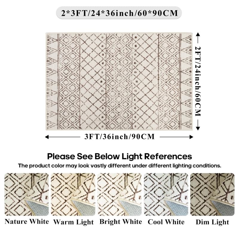 Small Rug 2x3 Washable - Moroccan Kitchen Area Rugs Low Pile Indoor Mat Non Slip with Rubber Backing Soft Area Rug Pet Friendly for for Entryway Front Door Bedroom 2x3 Geo Beige - color: Geo Beige, size: 2' x 3' (Rectangular)
