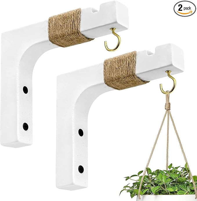 2 Pack Plant Hanger Hooks for Indoor Hanging Plants, Farmhouse Wooden Hanging Basket Wall Hooks for Outdoor Flower Pots Lanterns Wind Chime Lights Garden Decoration