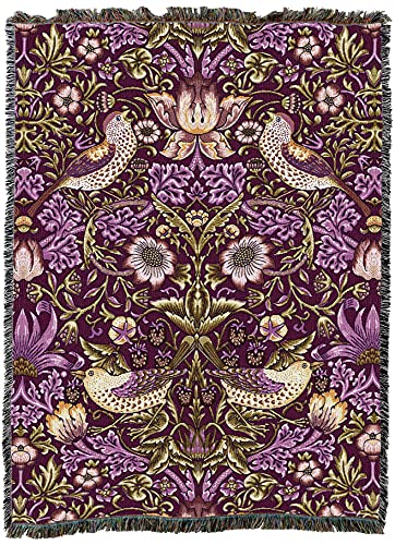 Pure Country Weavers William Morris Strawberry Thief Plum Blanket - Arts & Crafts - Gift Tapestry Throw Woven from Cotton - Made in the USA (72x54) - color: Plum, size: Large