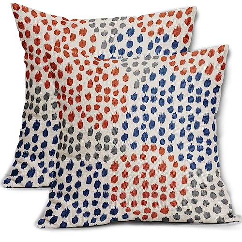 Blue Orange Pillow Covers 16x16 Set of 2 Boho Design Gray Dot Throw Pillows Modern Trendy Fall Print Decorative Outdoor Pillowcase Holiday Cushion Cover Linen Pillow Case Decor for Sofa Couch Bed - color: Blue Orange Dots, size: 16" x 16" (Pack of 2)
