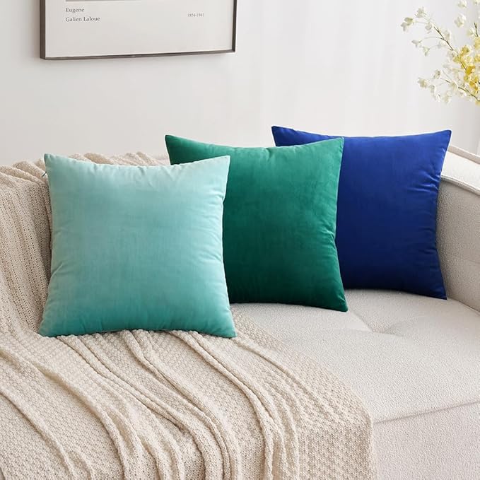 MIULEE Velvet Throw Pillow Covers 18x18 Inch, Pack of 2 - Royal Blue, Decorative Square Cushion Cases Farmhouse Modern Home Decor for Spring Couch Sofa Bedroom Living Room