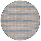 SAFAVIEH Natural Fiber Collection 7' Round Blue/Natural NFB656M Handmade Boho Stripe Farmhouse Rustic Jute & Cotton Jute Area Rug - color: Blue/Natural, size: 7' (Round)