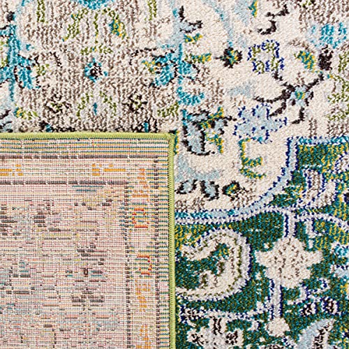 SAFAVIEH Madison Collection Area Rug - 3' Square, Green & Turquoise, Boho Chic Medallion Distressed Design, Non-Shedding & Easy Care, Ideal for High Traffic Areas in Living Room, Bedroom (MAD447Y) - color: Green/Turquoise, size: 3' x 3' (Square)