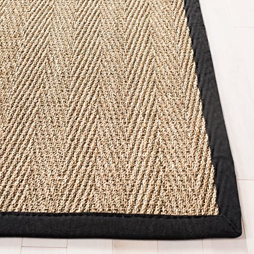 SAFAVIEH Area Rug 5x8 - Natural Fiber Collection - Natural & Black, Seagrass, Herringbone Pattern with Border (NF115C) - color: Natural/Black, size: 5' x 8' (Rectangular)