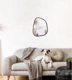 Asymmetrical Wall Mirror Irregular Wood Frame Modern Unique Wall-Mounted Artistic Wavy Mirror Decor Bathroom Vanity Bedroom Living Room Entryway Hallway 14"x10"