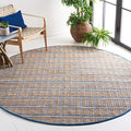SAFAVIEH Natural Fiber Collection 7' Round Blue/Natural NFB656M Handmade Boho Stripe Farmhouse Rustic Jute & Cotton Jute Area Rug - color: Blue/Natural, size: 7' (Round)