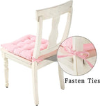 HLOVME Corduroy Chair Cushion with Ties Ultra Soft Warm Floor Cushion for Kids Reading Nook Comfortable Square Seat Cushion for Adult 15.7”x15.7”, Pink