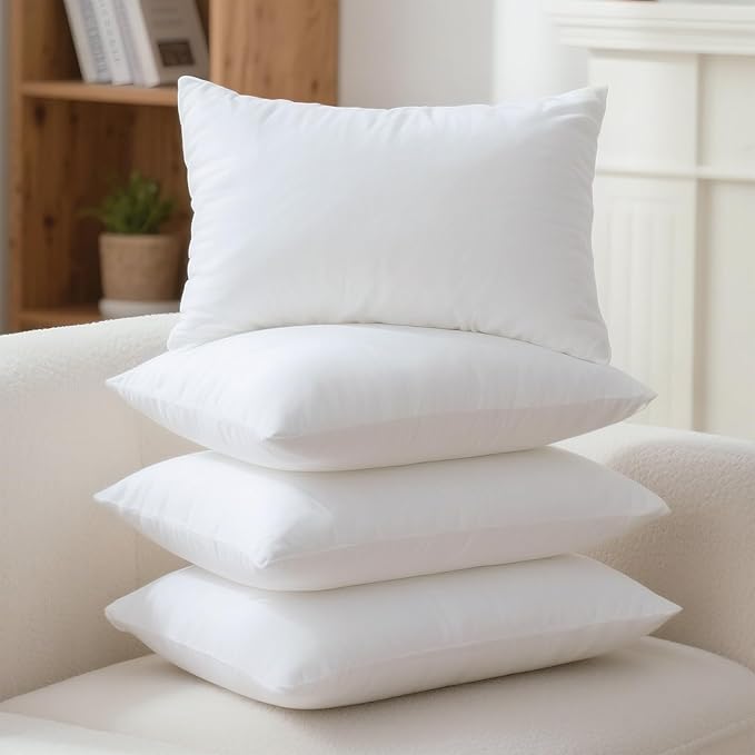 Phantoscope 100% Virgin Fiber Pillow Inserts, Premium Microfine Fiber Square Hypoallergenic Throw Pillow Inserts for Bedroom, Study, Chair 12x20 inches Pack of 4