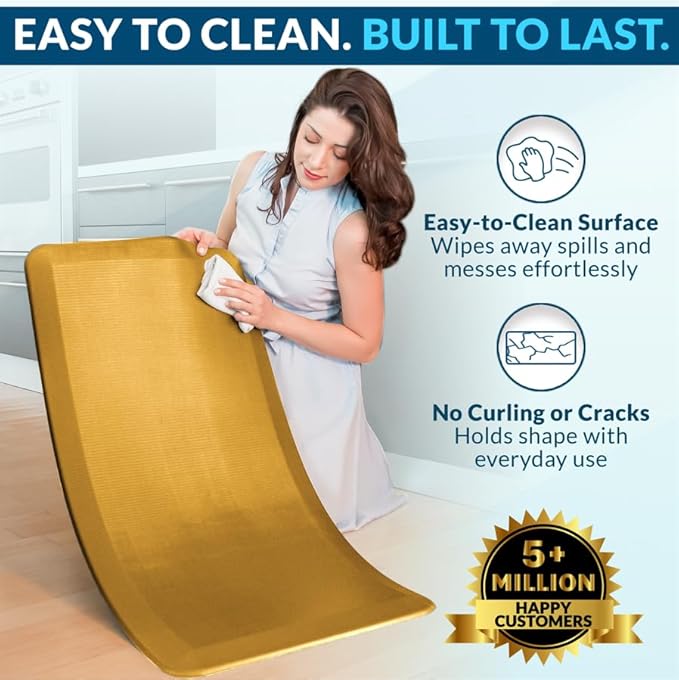 ComfiLife Anti Fatigue Floor Mat – 3/4 Inch Thick Kitchen Mats for Floor, Standing Desk Mat, Kitchen Rug – Comfort at Home, Office – Durable – Stain Resistant – Non-Slip Bottom (24" x 70", Mustard)