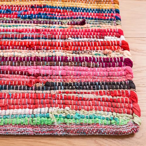 SAFAVIEH Rag Rug Collection Accent Rug - 2'6" x 4', Red & Multi, Handmade Boho Stripe Cotton, Ideal for High Traffic Areas in Entryway, Living Room, Bedroom (RAR240D)