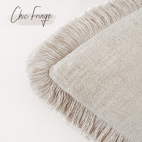Foindtower Decorative Linen Fringe Throw Pillow Covers Cozy Boho Farmhouse Cushion Cover with Tassels Soft Accent Pillowcase for Chair Sofa Bed Living Room Home Decor, 16×16 Inch, 1PC, Natural Beige - color: Natural Beige, size: 16" x 16" (Pack of 1)
