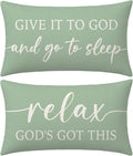 Farmhouse Sage Green Pillow Covers 12x20 Inch Set of 2 – Christian Lumbar Decorative Throw Pillowcase – Give It to God and Go to Sleep/Relax God’s Got This – Faith Decor for Home