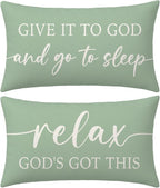 Farmhouse Sage Green Pillow Covers 12x20 Inch Set of 2 – Christian Lumbar Decorative Throw Pillowcase – Give It to God and Go to Sleep/Relax God’s Got This – Faith Decor for Home