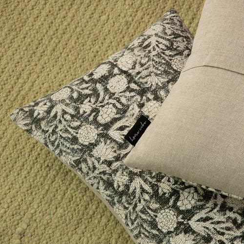 Handblock Printed Vintage Indian Cotton Decorative Throw Pillow Covers, Set of 2 (Shadow Grey, 12" x 20" (Pack of 2)) - color: Shadow Grey, size: 20" x 12" (Pack of 2)