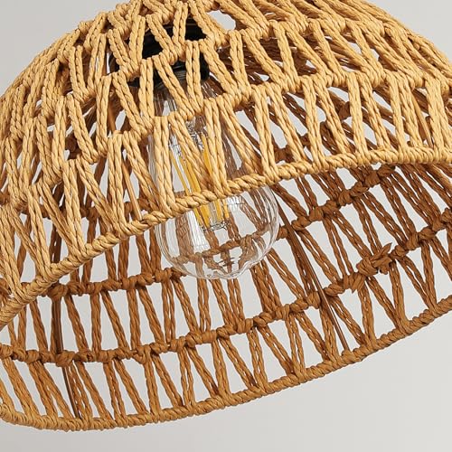 Boho Pendant Light Plug in: Rattan Hanging Lamp with 14.7ft Plug in Cord, Adjustable Height Hand Woven Hanging Light Fixture for Living Room, Bedroom, Dining Room, Kitchen, E26 No Bulb