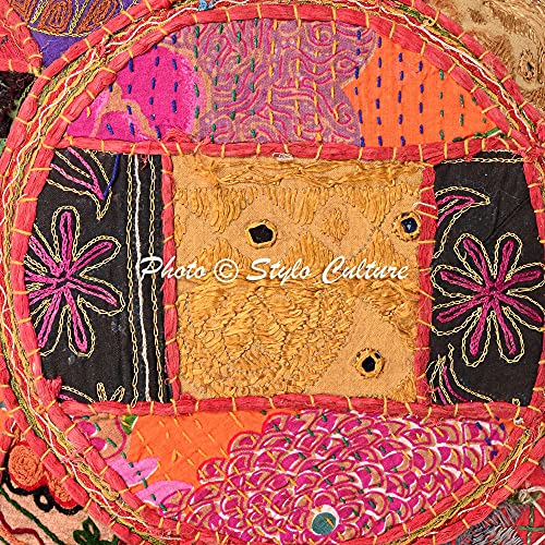 Indian Round Floor Pillow Vintage Bohemian Patchwork Cushion Cover Colorful Small Throw Pillow Covers 18 x 18 Decorative Tuffet Seat Pouf Cover Footstool Cotton Embroidered 1 Pc - color: Multicolor