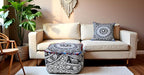 CRAFT KALA Square Mandala Floor Pillow Cushion Cover Seating Throw Cover Hippie Decorative Bohemian Ottoman Poufs Cover Pillow Cases Cotton Living Room Home Décor 22X22X14 inch, Black White Elephant
