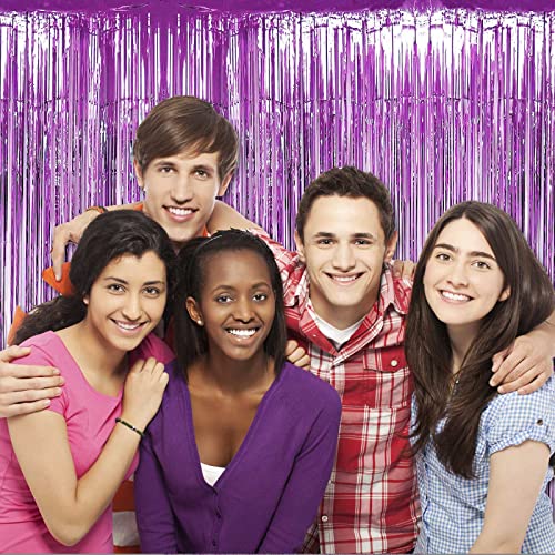 4 Pack Light Purple Foil Fringe Curtain Backdrop, 3.28Ft x 8.2Ft Metallic Tinsel Foil Fringe Streamers Curtains for Party, - color: Light Purple