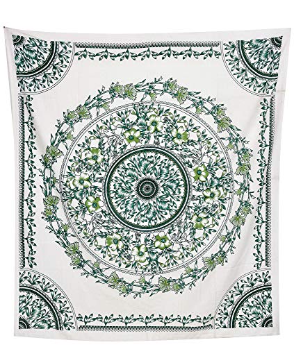 ANJANIYA Floral Wall Hanging Boho Tapestry, Mandala Dorm Décor Tapestry for Room, Beach, Wall, Psychedelic Hippie Wall Hanging Décor and Beach Coverlet Curtain (Green White, 30"X40") - color: Green White, size: 40"L x 30"W