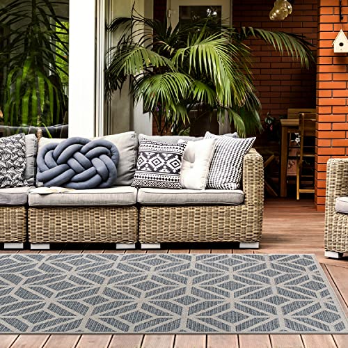 Rugshop Blue Contemporary Geometric Indoor/Outdoor Area Rug — Hose Washable for Living Room, Dining Room and Office, 6'6" x 9' - size: 6'6" x 9' (Rectangular)