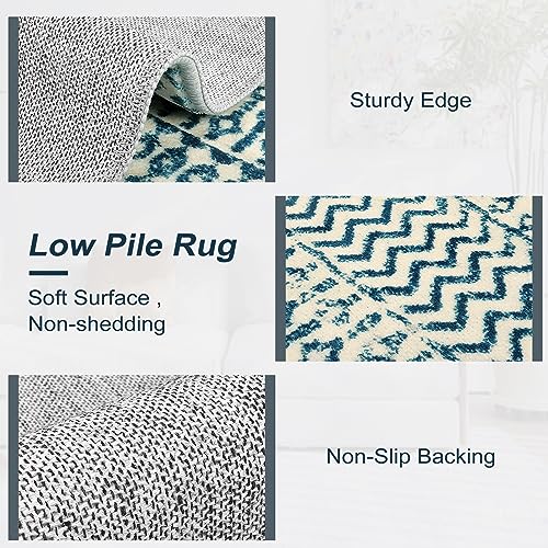 Geometric Moroccan Small Rug 2x3, Soft Non-Slip Distressed Retro Blue Rug Front Door Mat, Machine Washable Kitchen Rug Indoor Door Mats for Entryway Bedroom Bathroom Kitchen - color: Royal Blue, size: 2' x 3' (Rectangular)
